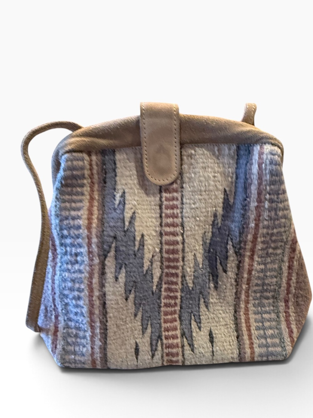 Double W Aztec Pattern Carpet Bag with Suede Trim